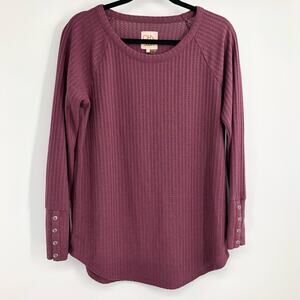 Chaser Purple Waffle Knit Thermal Long Sleeve Crewneck Shirt Size Large
